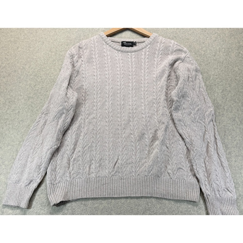Tosani Canada Womens Sweater Gray Cable-Knit Long Sleeve Crewneck Outdoor L